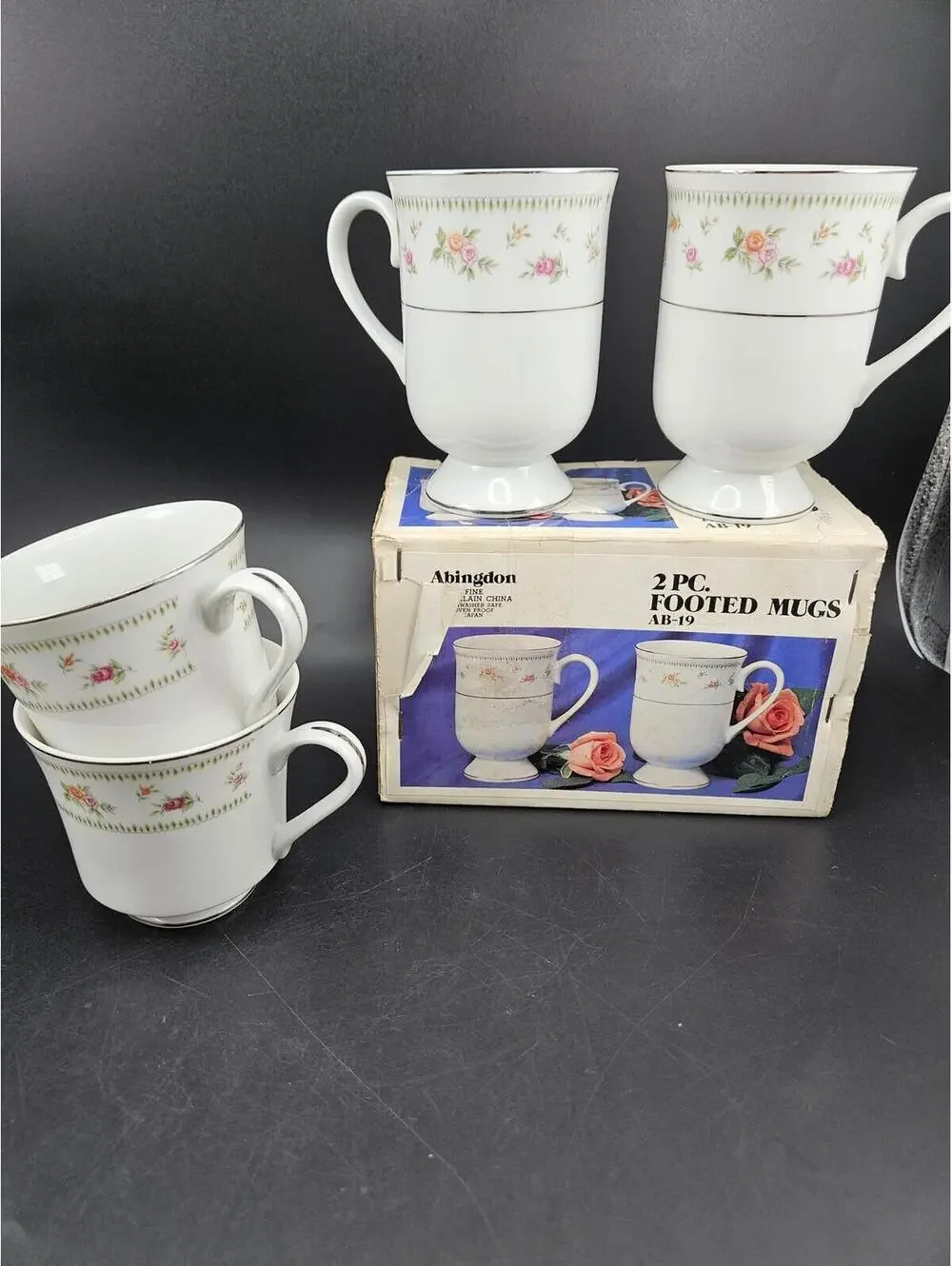 Abingdon Floral Pink Green Shower Setup Kit 6pc Hostess Set Mug Butter Dish Bowl